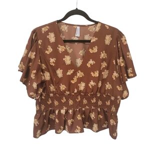 Live 4 Truth Floral Peasant Style Blouse w/ Short Bell Sleeves - XL